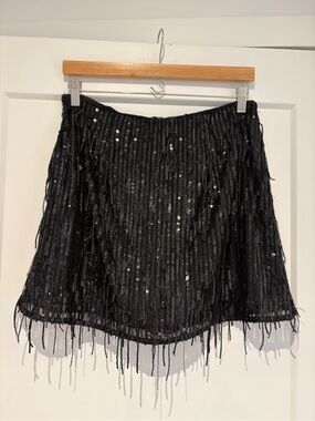 Black Sequin Fringe Skort